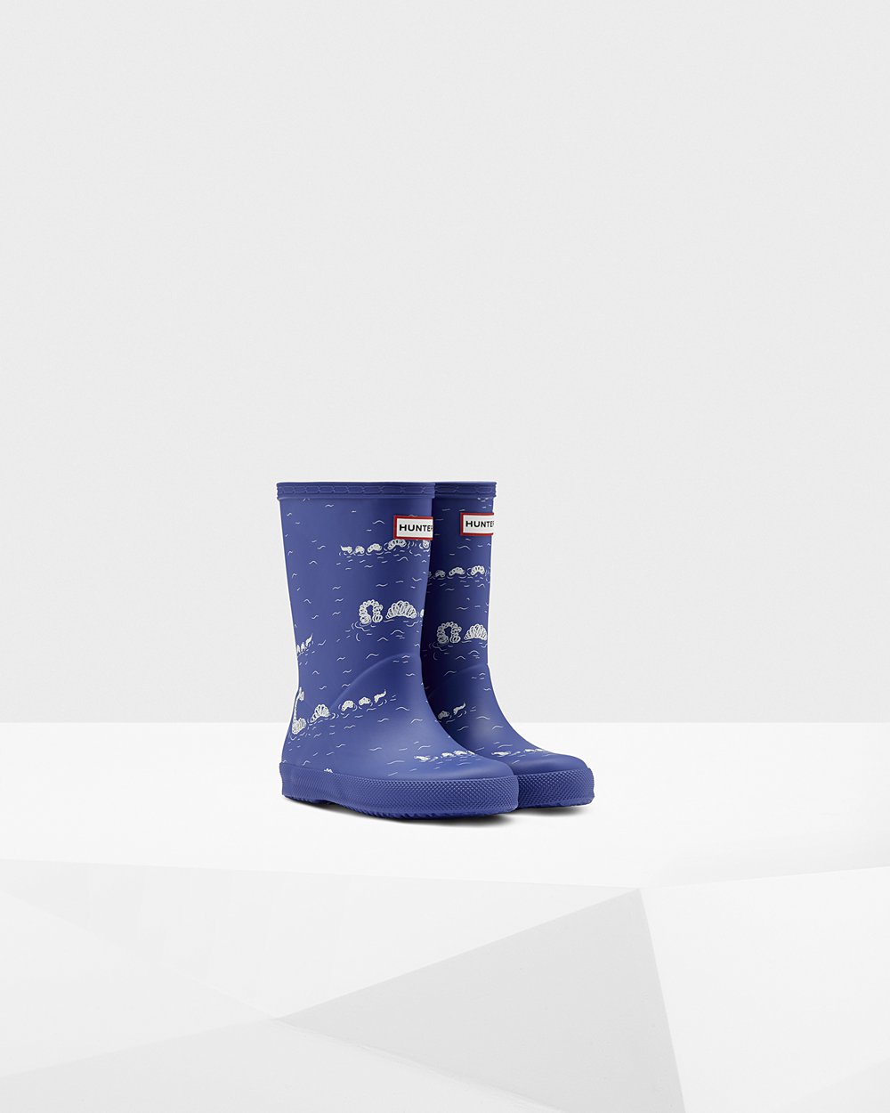 Hunter Original First Classic Nessie Print Rain Boots - Online Sale Kids Blue - POUFLR401